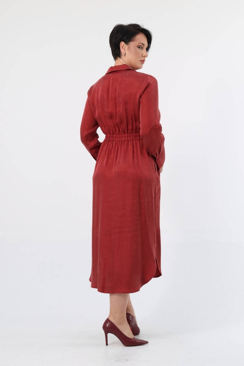 İŞLEMELİ BELİ LASTİK GÖMLEK ELBİSE EL-4190-B - 2