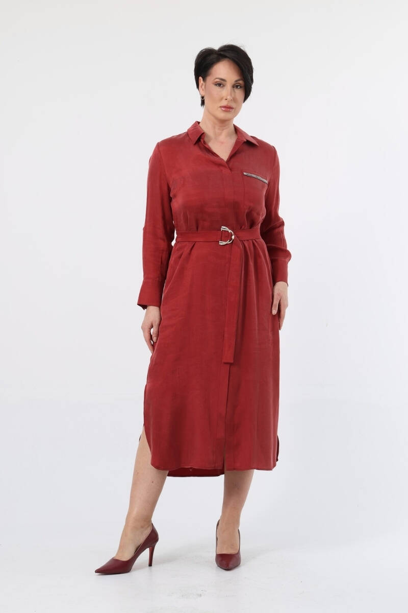 İŞLEMELİ BELİ LASTİK GÖMLEK ELBİSE EL-4190-B - 1