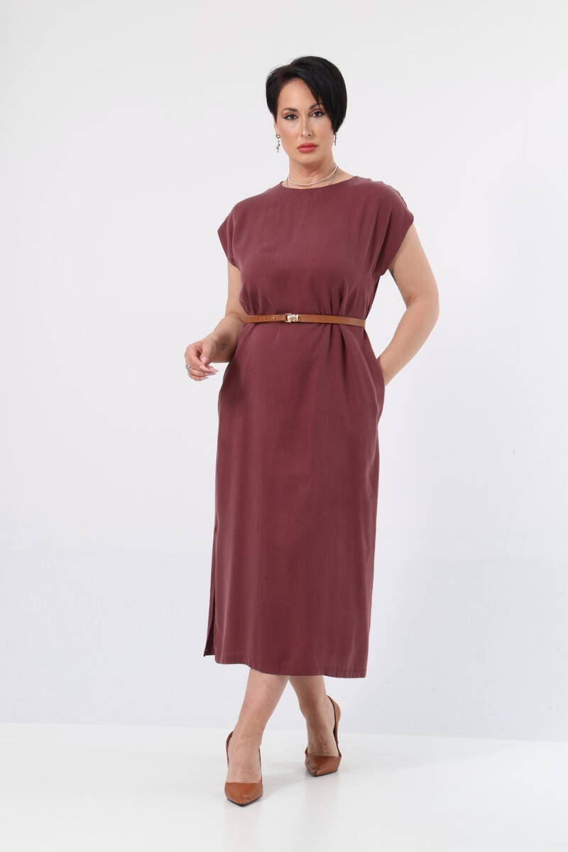 KEMER DETAYLI TENCEL ELBİSE EL-4199-B - 1