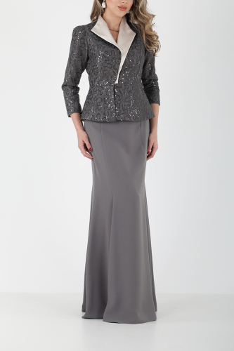 SATEN GARNİLİ FRANSIZ GÜPÜRLÜ SET EL-2592 GRİ